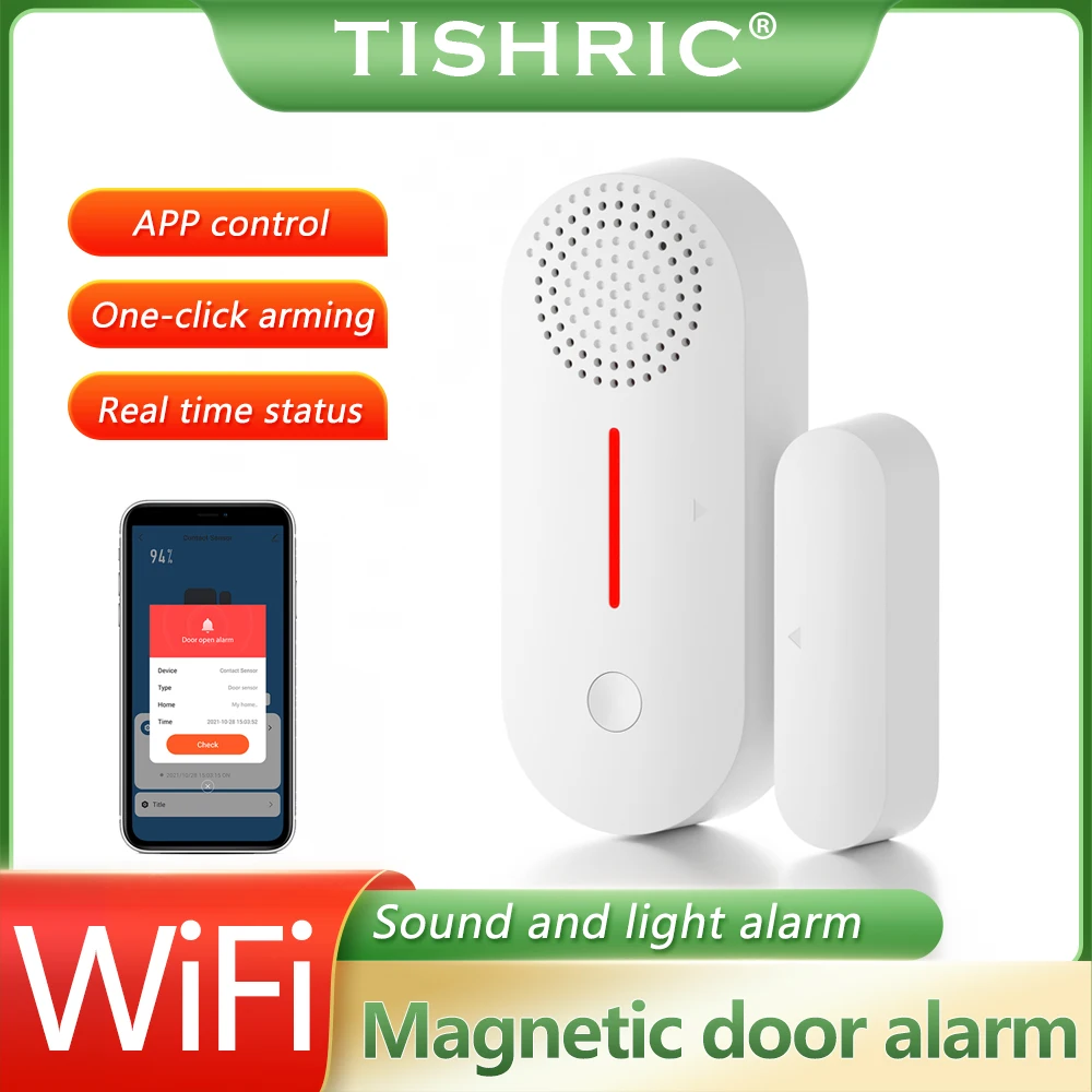 

TISHRIC Smart WiFi Door Window Sensor Smart Home Automation Sound Light Door Magnetic Alarm Work With Google Home Alexa