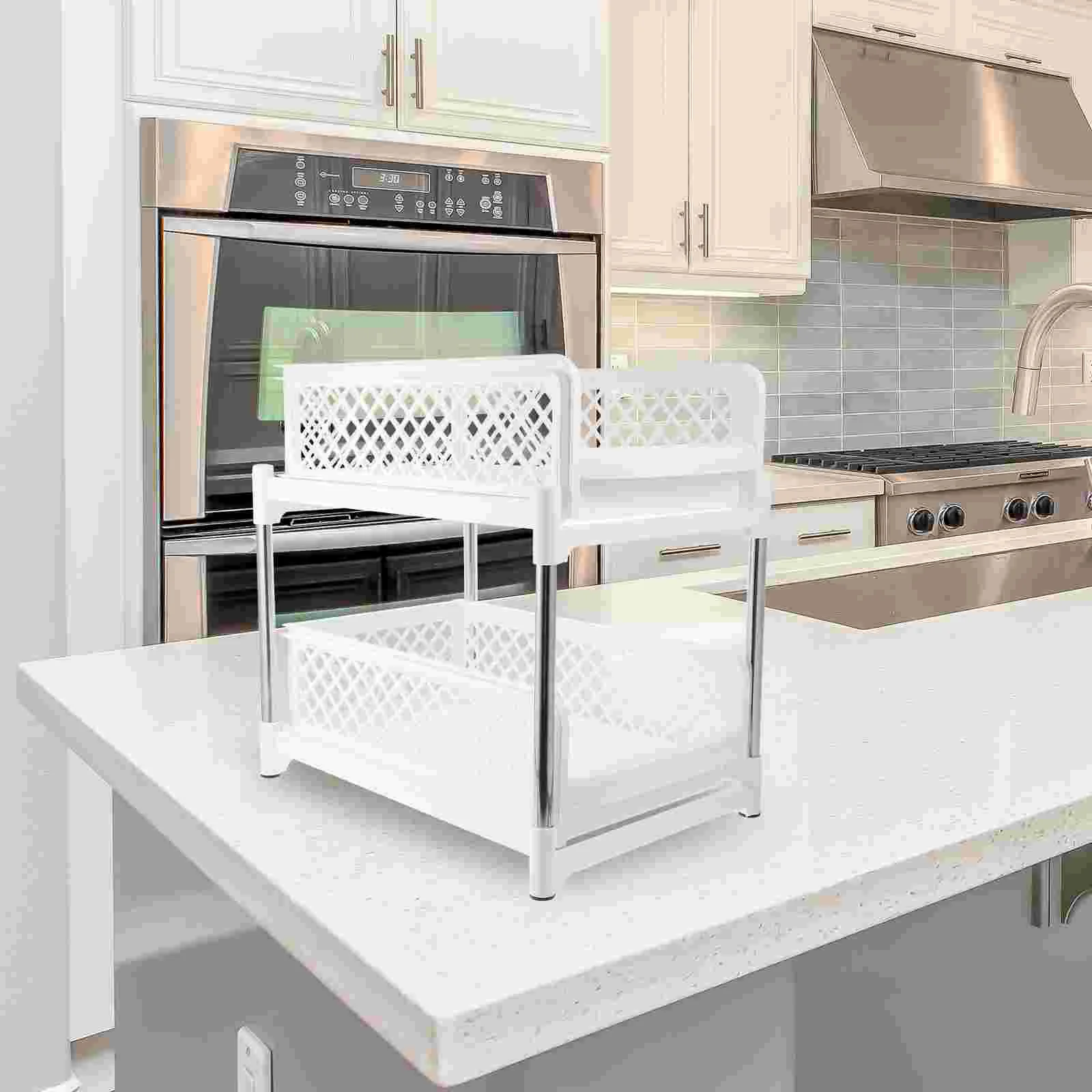 

Double Tier Kitchen Cabinet Organizer Pull Out Bathroom Organizer Under Sink Storage Organizer 37.2x37x26.7cm