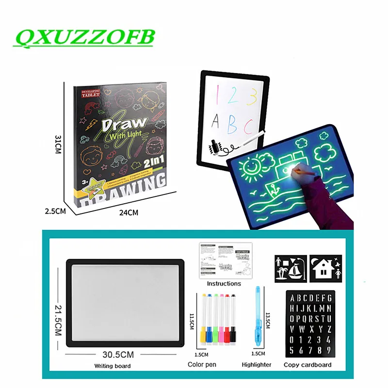 

A4 Draw With Light Fun Children's Luminous Magic Graffiti Painting Writing Board Fluorescent Board Toys Kids Dropshipping