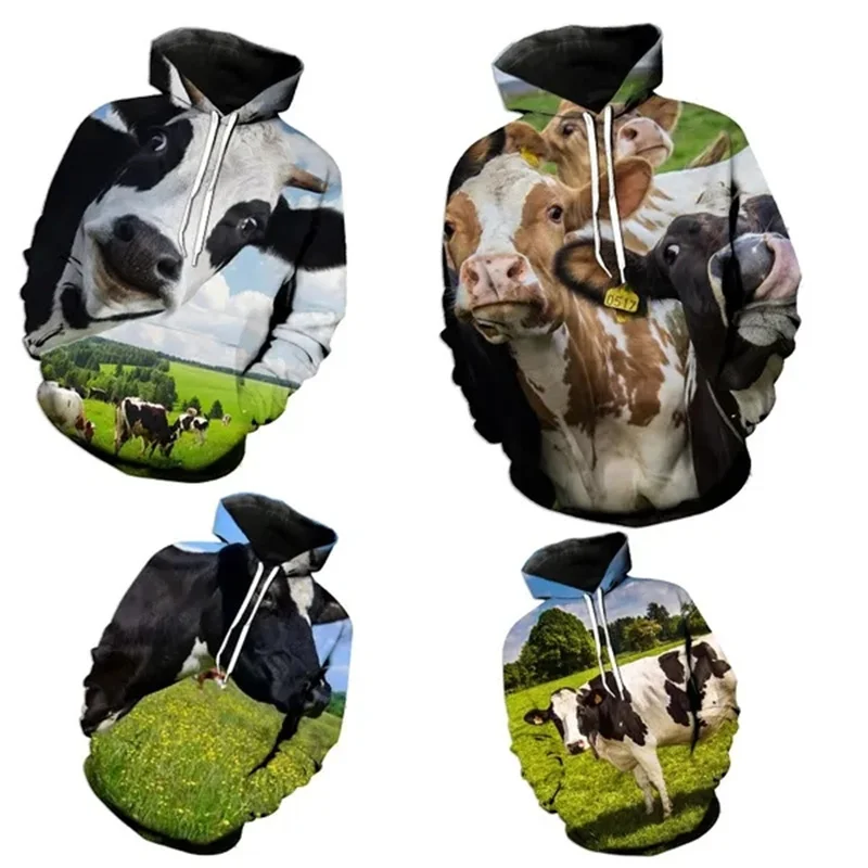 

Кофта с капюшоном для мужчин и женщин, свитшот с 3D рисунком коровы, молочного рогатого скота, Детские Смешные Пуловеры, зимняя одежда