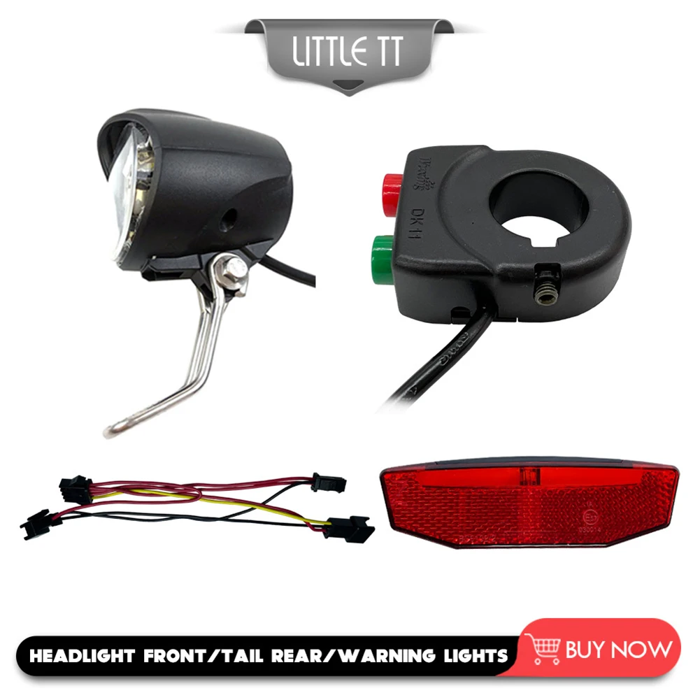

12-60V Ebike Headlight Tail Lights LED Brake Lamp Kit Electric Bike Light Switch LED Front Rear Lamps With Built-in Horn Wires