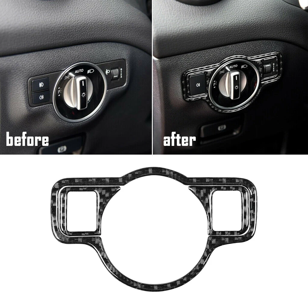 

Car Center Console Decorative Sticker Cover Carbon Fiber Interior Headlight Switch Trim For Mercedes Benz A B C E G CLA GLA