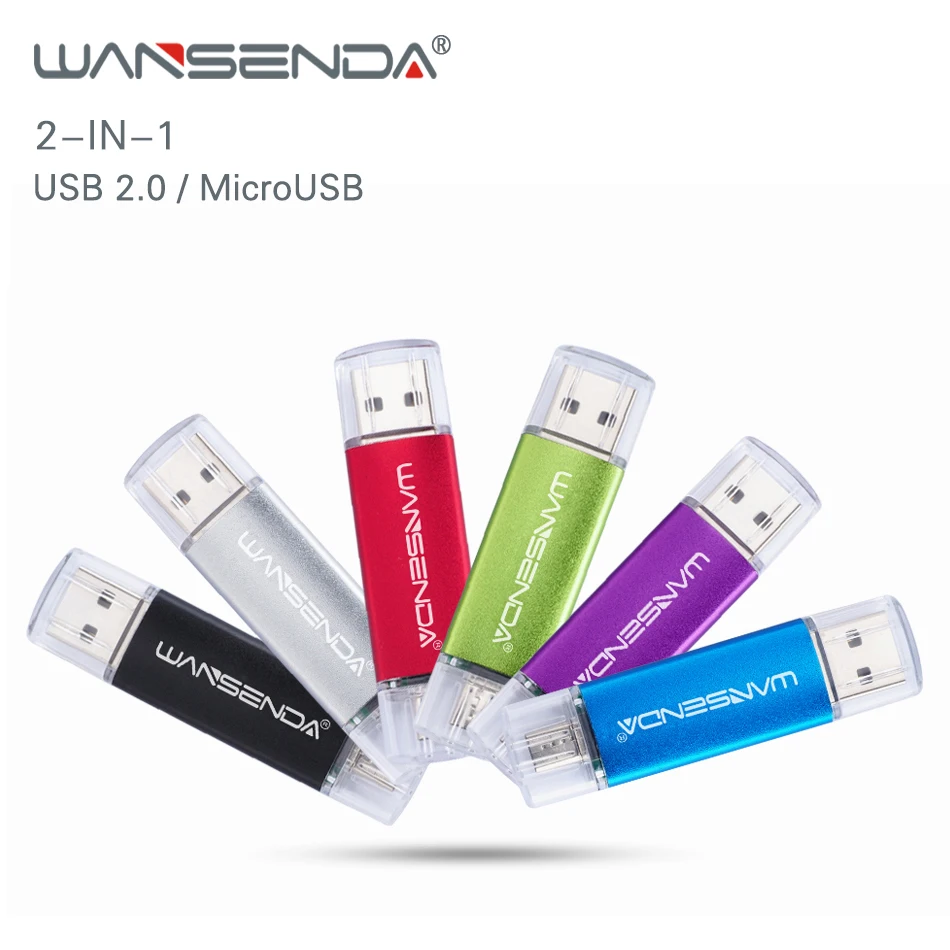 

WANSENDA OTG USB Flash Drive 32GB Metal Pen Drive 4GB 8GB 16GB 64GB Pendrive 2 in 1 Dual Drive Micro USB Stick Memory Disk