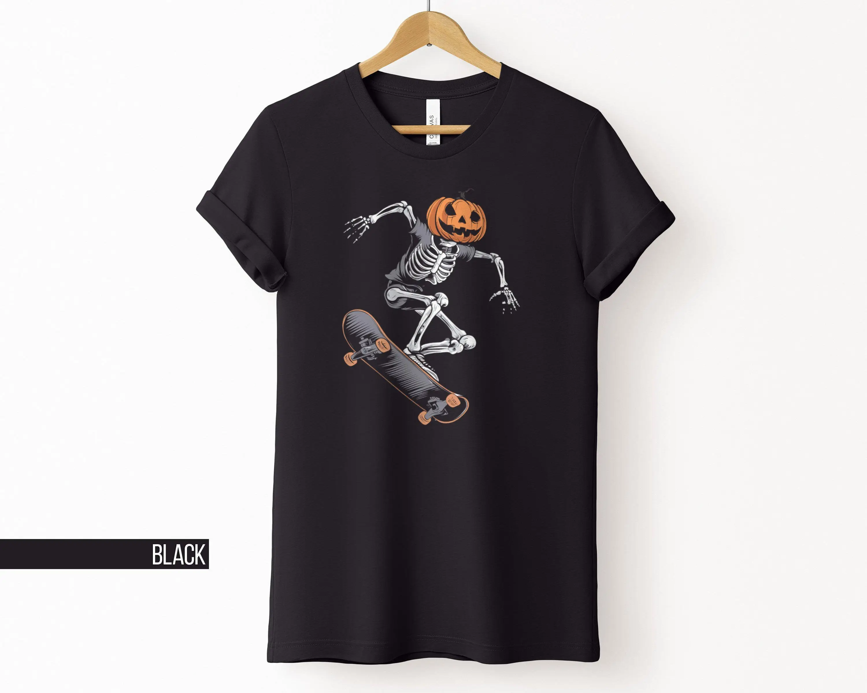 Футболка со скелетом на Хэллоуин голова тыквы катание коньках жуткий скейтборд