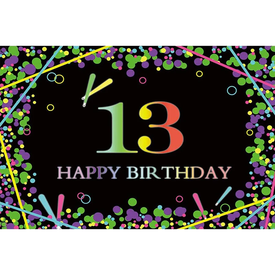 

Neon 13th Birthday Background Let’s Glow Thirteen Years Birthday Party Backdrop Confetti Dots Splatter 13 Birthday Table Banner