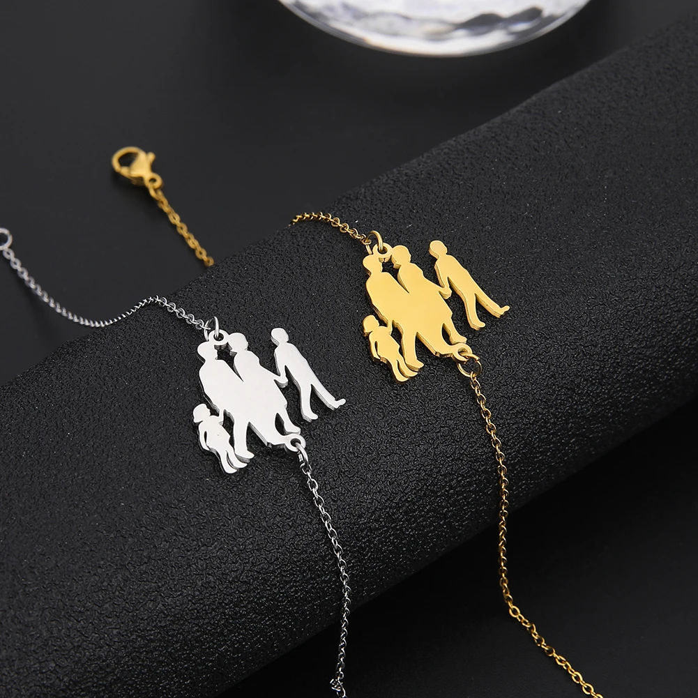 Fishhook Mother Family Bracelet Bangle Father Son Daughter Baby Gift Gold Color For Woman Stainless Steel Pendant Charm Jewelry | Украшения