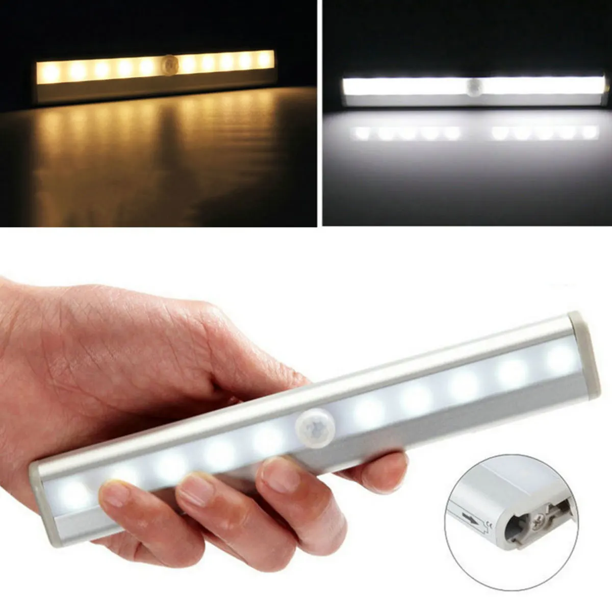

LED Motion Sensor Closet Lights Under Cabinet Lighting Battery Operated 10 LEDs Bar Safe Lights for Closet Cabinet Wardrobe