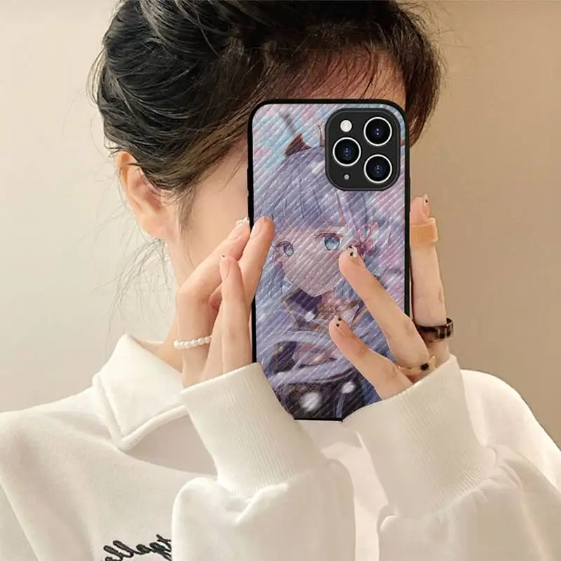 

YNDFCNB Kamisato Ayaka Genshin Impact Phone Case Leather Case for iPhone 11 12 13 Mini Pro Max 8 7 Plus SE 2020 X XR XS Coque