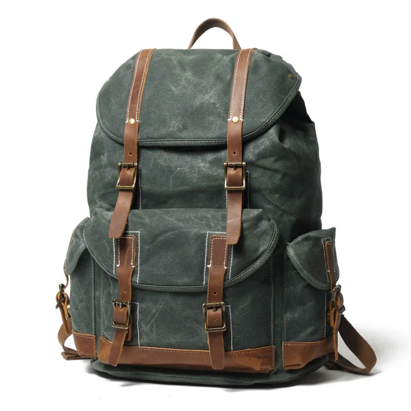 

Oil Waxed vintage Canvas Backpack Men Large Capacity Travel Waterproof Daypacks Retro Laptops Rucksack School Bags for Teenager