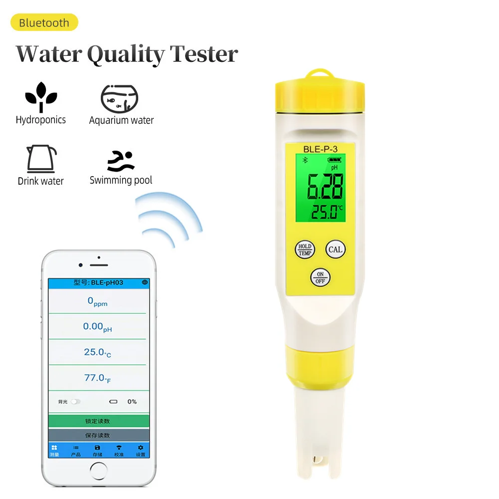 

2 IN 1 pH Temp Meter Bluetooth-Compatible BLE-P-3 With APP Water Quality Tester Flowmeter For lab, Aquarium, Drinking Water