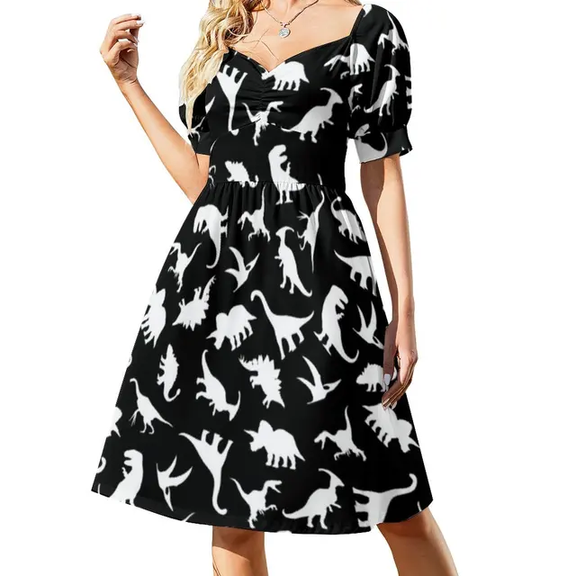 Fun Dinosaurs Dress White on Black Graphic Cute Dino Cute Dresses Short  Sleeve Streetwear Casual Dress V Neck Oversized Clothes - купить по  выгодной цене | AliExpress