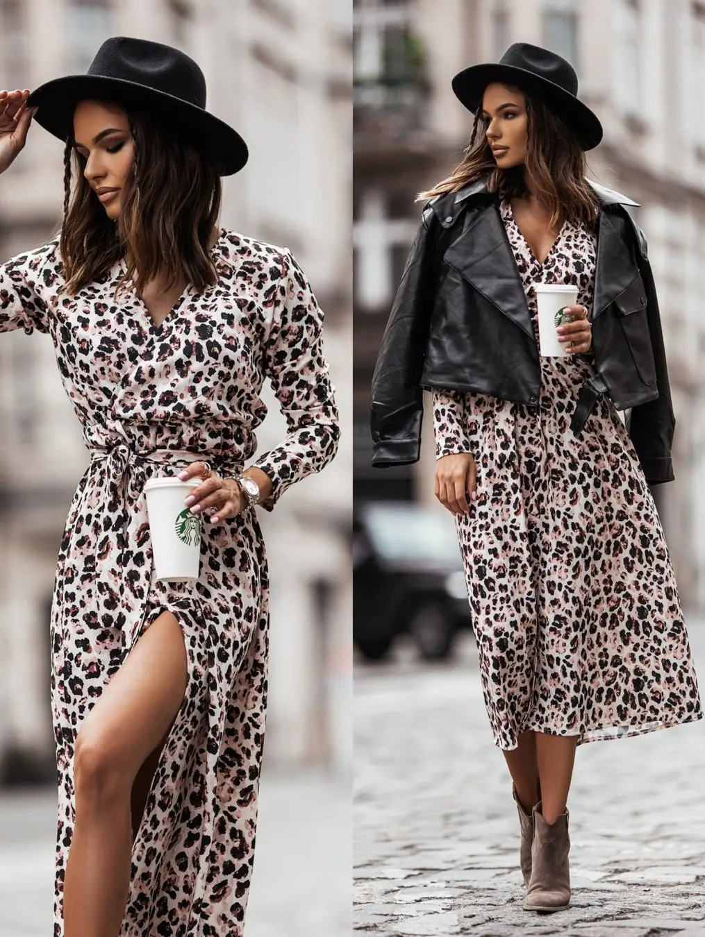 

Spring/Summer 2023 New Long Sleeve Leopard Printed Belt Dress