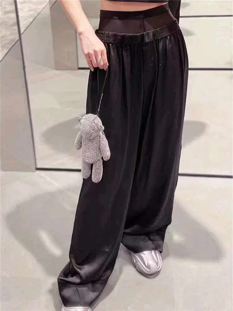 

Модные классические модные роскошные Дизайнерские летние новые черные свободные повседневные Прямые брюки с высокой талией A2