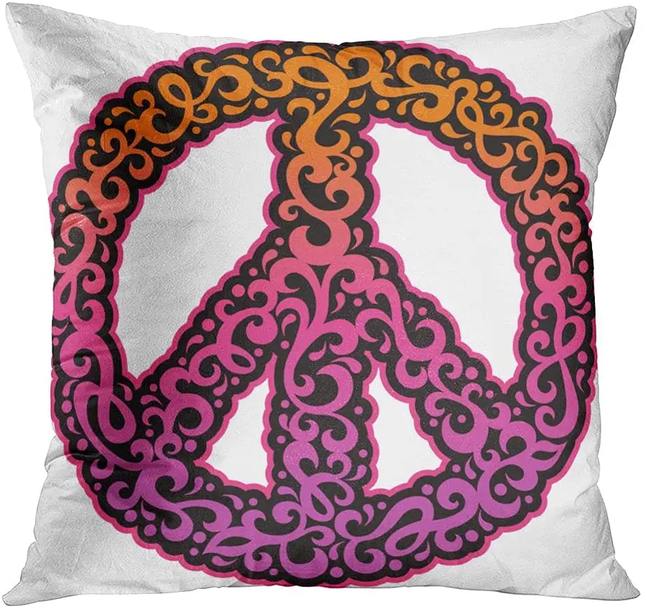 

Декоративный чехол для подушки, с рисунком символа Мира, фиолетового и желтого цвета, 1960S