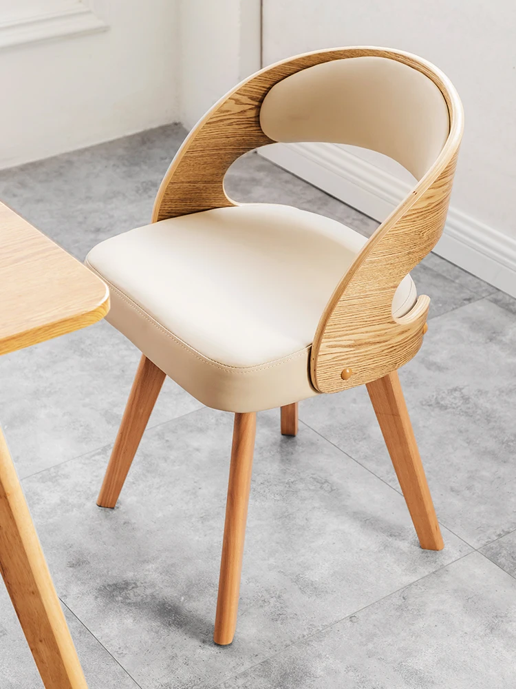 

Скандинавский обеденный стул из твердой древесины, вращающийся стул, современный простой стул со спинкой из супер-волокна, кожаный стул, об...