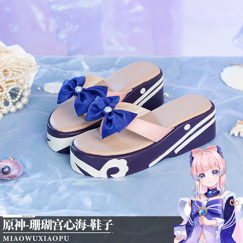 

Kokomi Cosplay Shoes Game Genshin Impact Sangonomiya Kokomi Cosplay Shoes Women Wooden Geta Clogs Shoes High Heels Bow