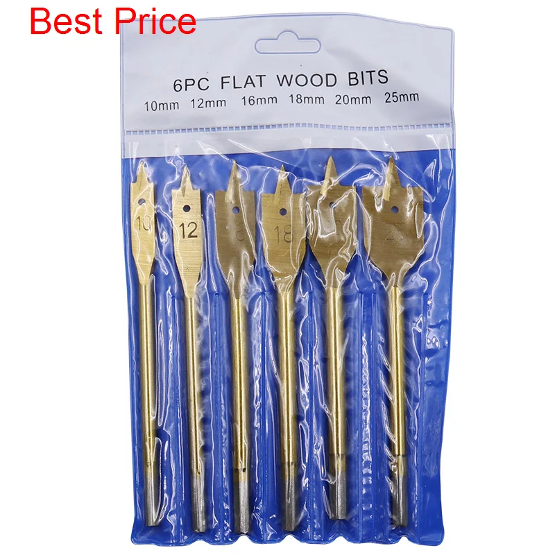 

50Sets Three Point Woodworking Flat Drill Wood Board Hole Opening Hexagonal Handle Board Reaming Flat Drill 10-25mm Combination