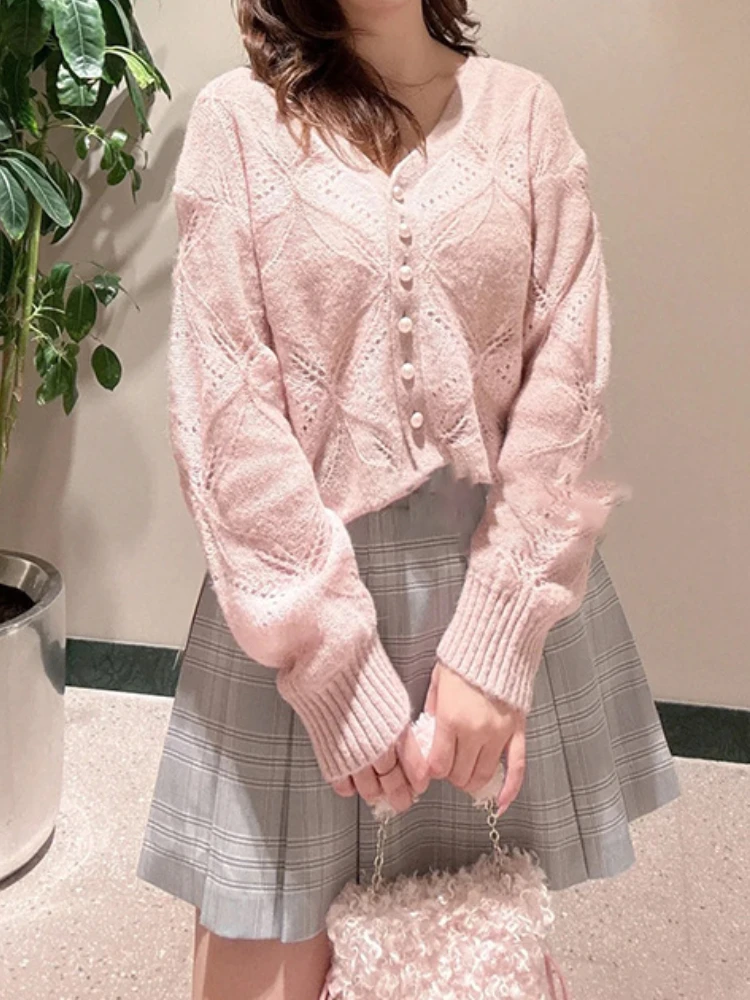 Японские милые джемперы с v-образным вырезом однобортный кардиган длинными