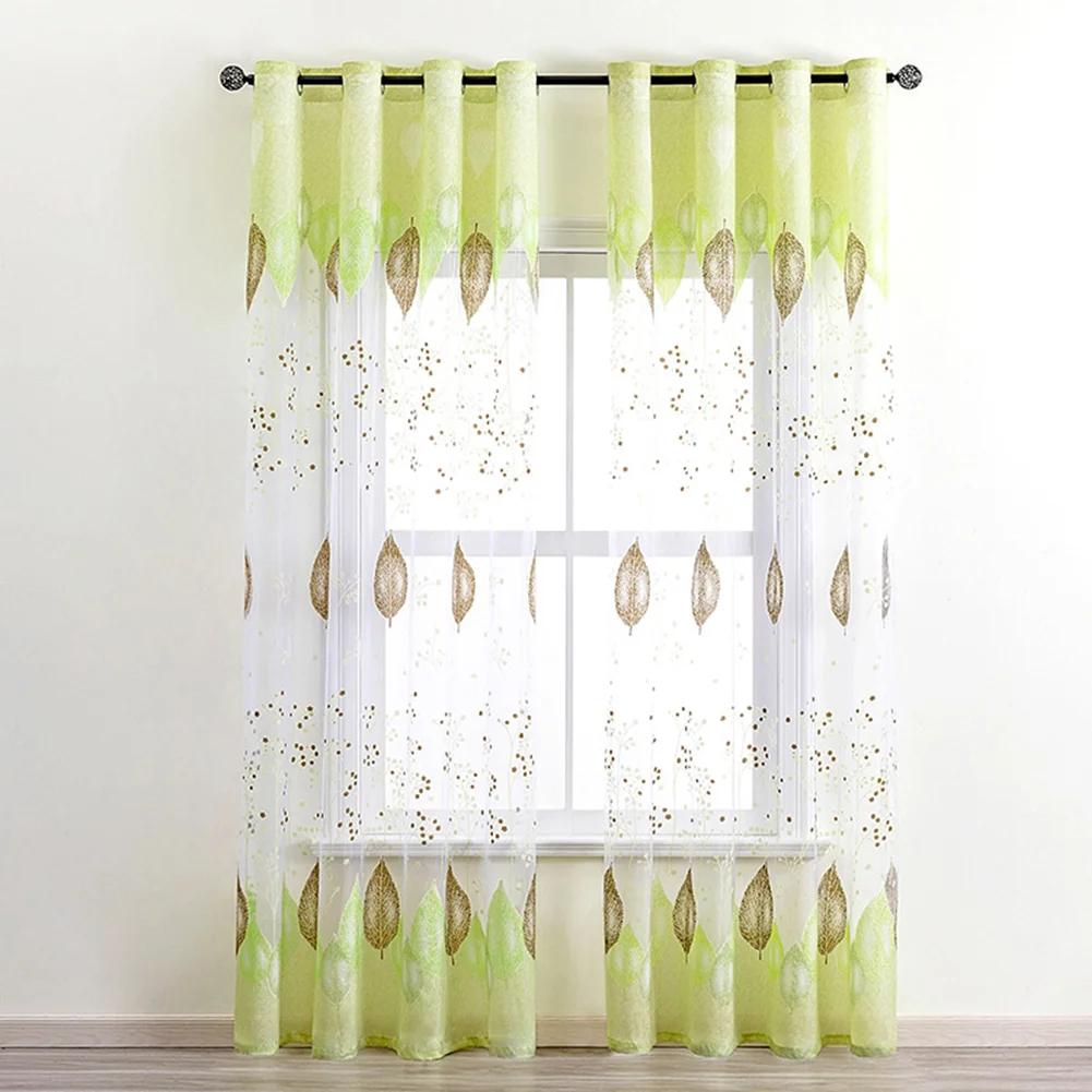 

Curtains for Living Room Green Leaves Light Filtering Window Sheers Drapes Soft Voile Semi Sheer Panels Window Treatments