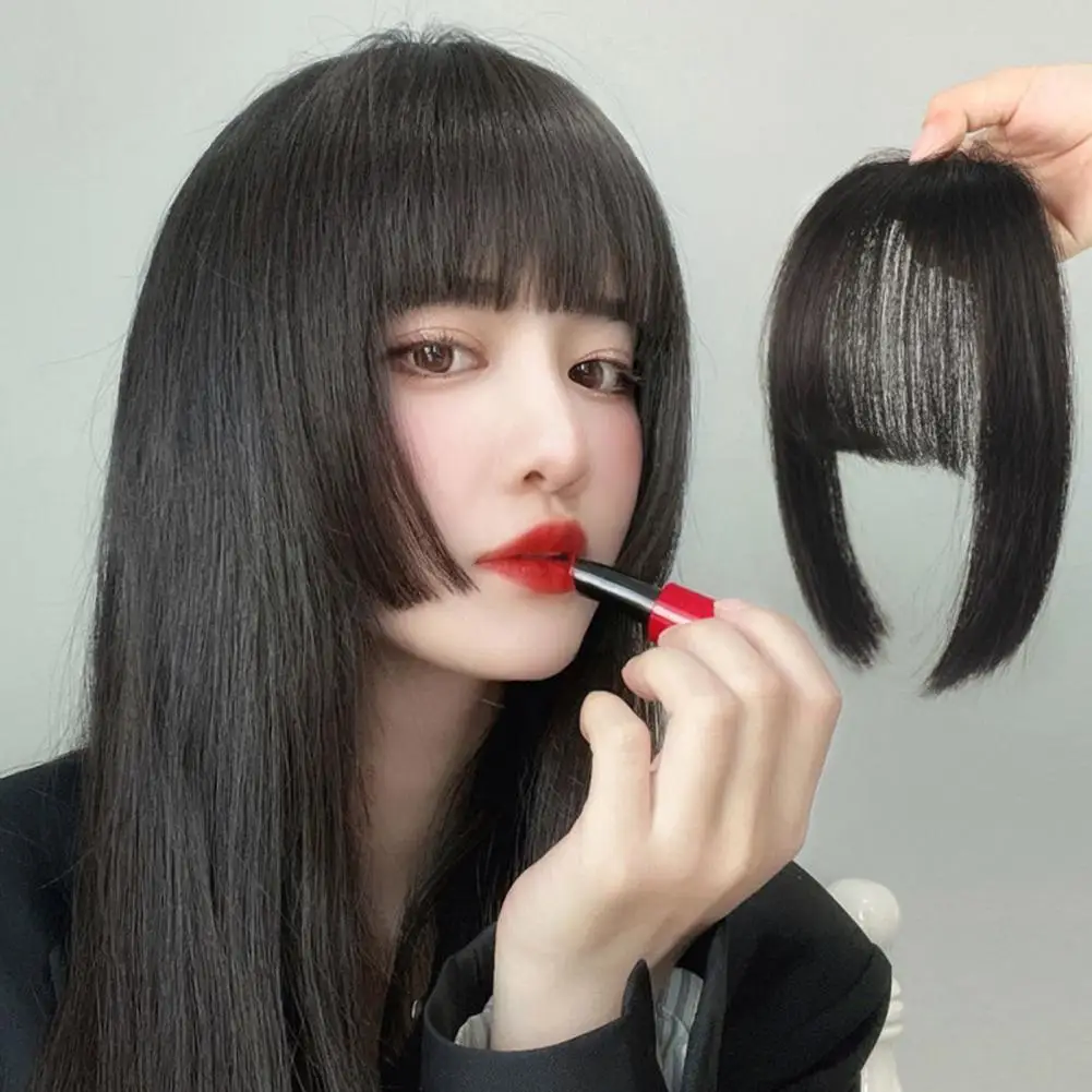

Reusable Great Princess Hime Cut Fake Hair High Temperature Fiber Flat Bangs Clip Tight for Girls