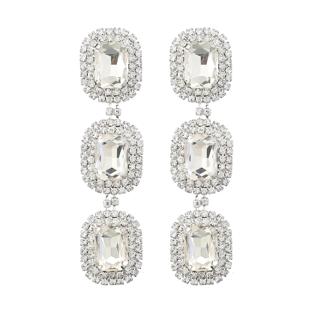 2022 Multilayer Rhinestone Square Party Earrings Wholesale