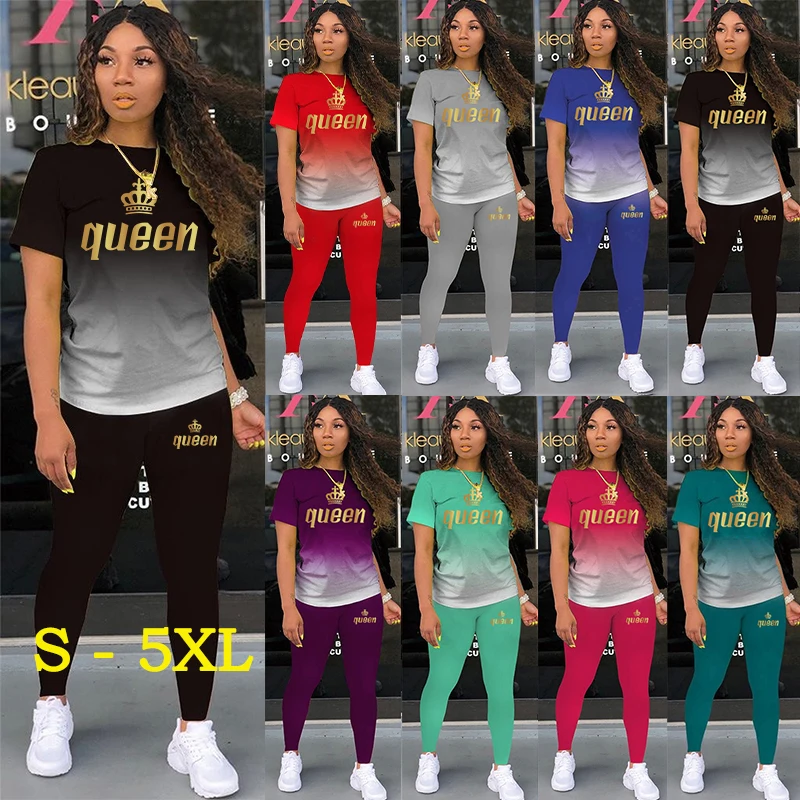 2023 Newest Trending Women Tracksuit Fashion Sportswear 2pcs Outfits Print Tshirt + Jogger Pants Tracksuits 9 Colors