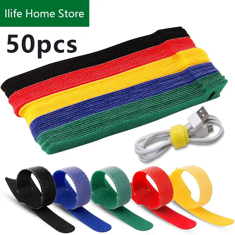 

50pcs Cable Tie Reusable Adjustable Nylon Loop Winding Finishing Phone Cord Headset Cable Computer T-Type Cable Tie Wire
