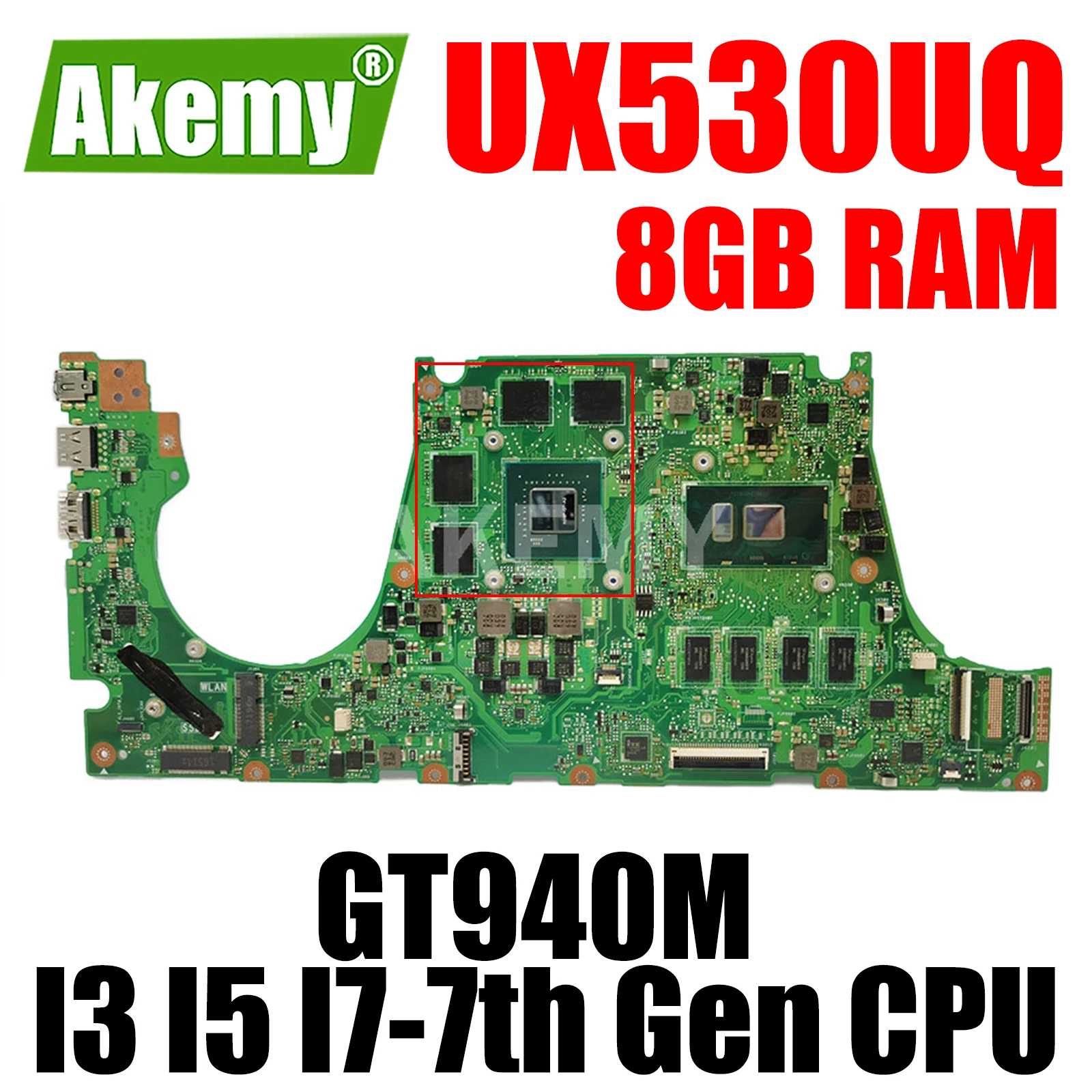 

Для ASUS UX530U UX530UQ UX530UN UX530UR UX530UX Материнская плата ноутбука UX530UQ GT940M I3 I5 I7 7-го поколения ЦП 8 ГБ ОЗУ материнская плата