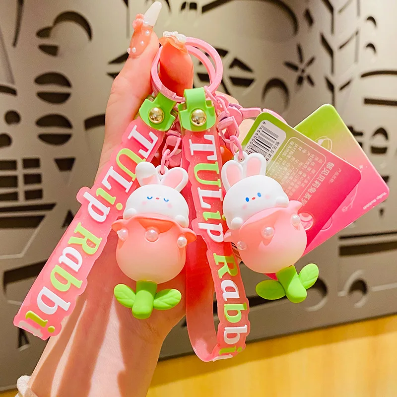 

New Cartoon Cute Rabbit Key Chain Fashion Flower KeyChain Cool Couple Bag Pendant Car Key Chain Ring Child Keychain Accessory