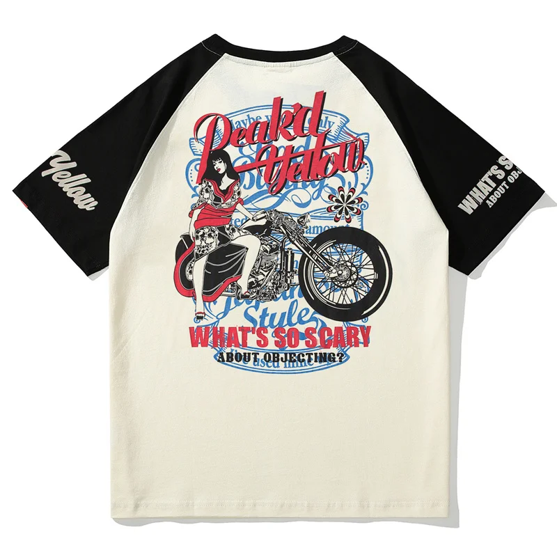 

Футболка Мужская/Женская хлопковая с коротким рукавом, свободная рубашка в японском байкерском стиле, с принтом рок, топ с красивым принтом