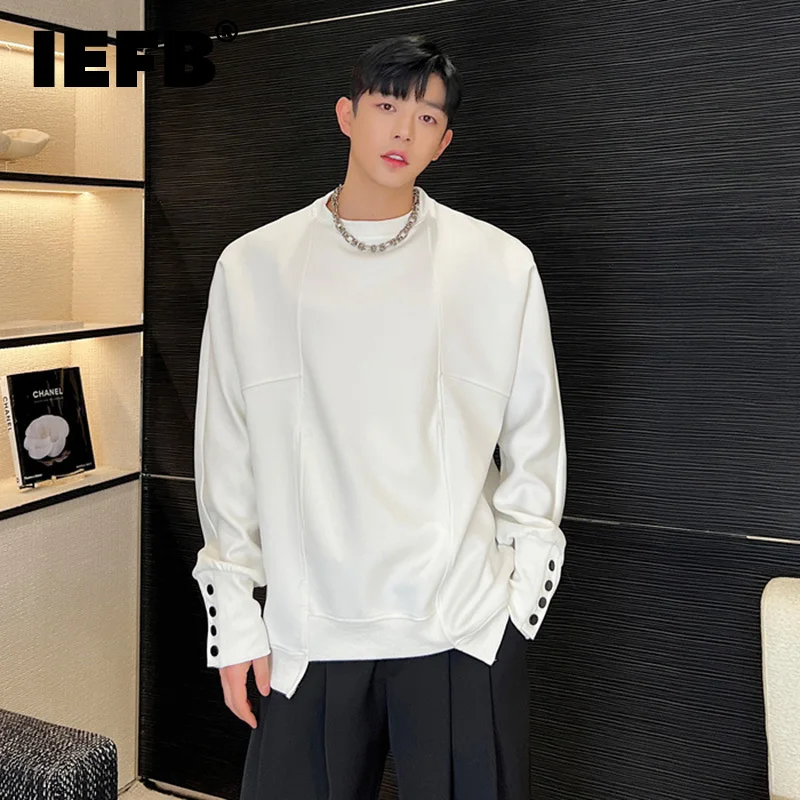 

IEFB Men's Sweater Korean Cuffs Multi Button Top Solid Color Handsome Irregular Niche Design Sweatshirts Trend Menwear 9C1389
