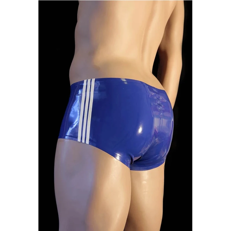 

Latex Rubber Fetish Shorts Underpants with 3 White Strips Hot Sale