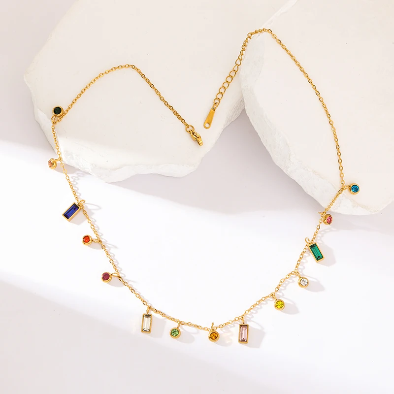 Ожерелье GANEMLY из нержавеющей стали 316L с красочным хрустальным кулоном для женщин