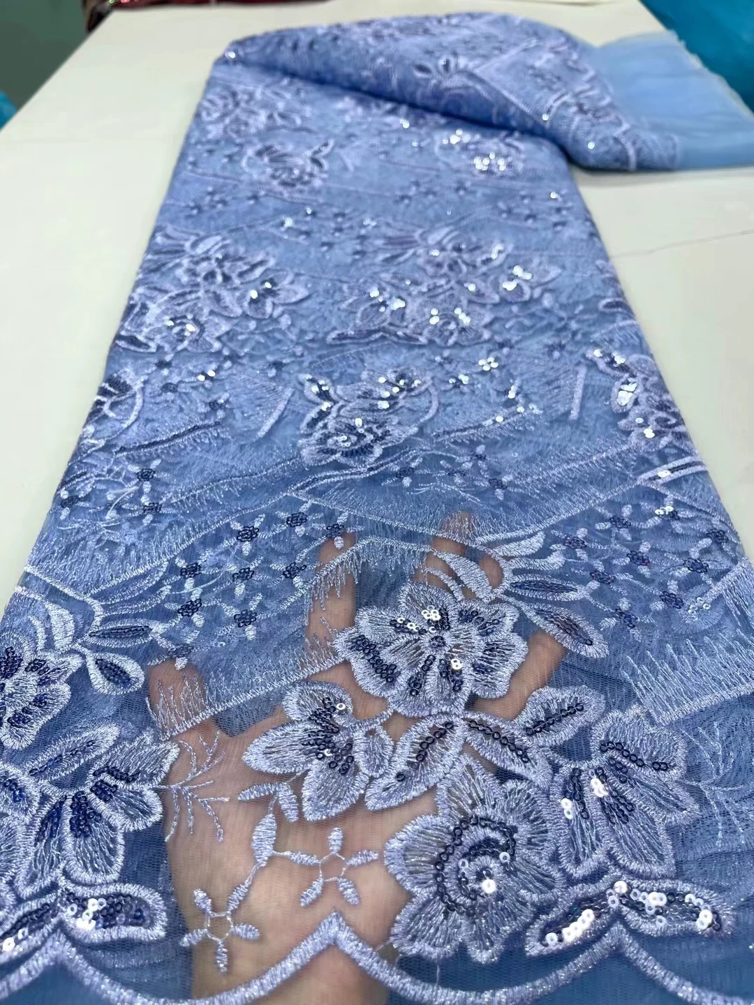 

2023 Latest French Tulle Sequins Lace Fabric 5 Yards High Quality African Nigerian Lace Fabric For Wedding Party Dress KR2305