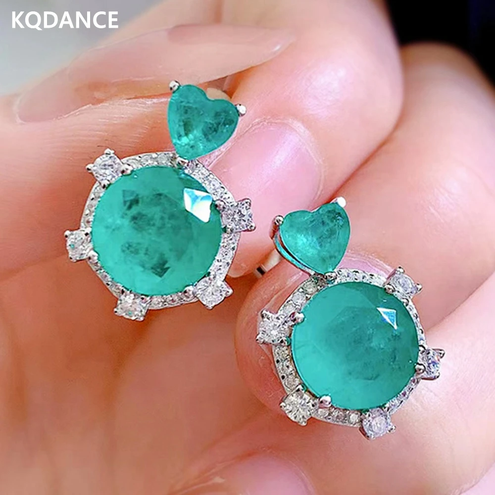 

KQDANCE 925 Sterling Silver with emrald cut round 8mm Lab Paraiba Tourmaline Pariba Earrings Fine Jewelry For Women wholesale