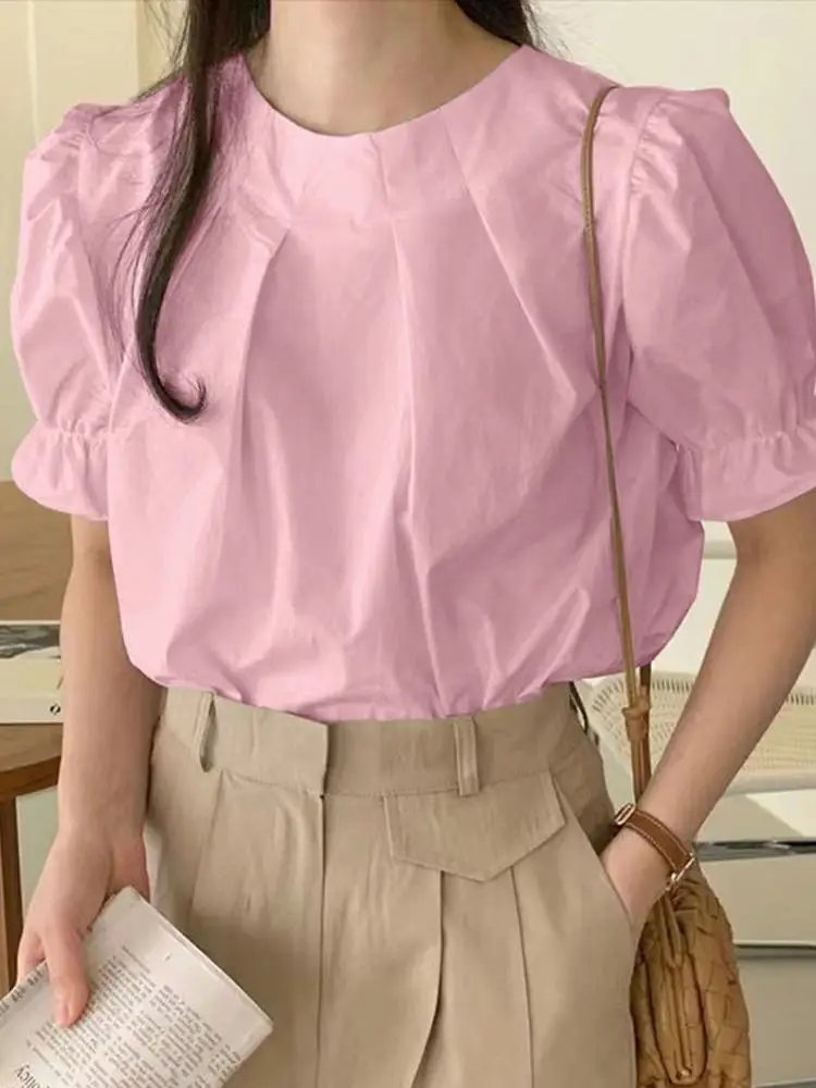 

VONDA Brand 2022 Women Blouse Summer Casual Short Sleeve O Neck Blusas Femininas Ladies Ruffled Blouses Loose Retro Korean Tops