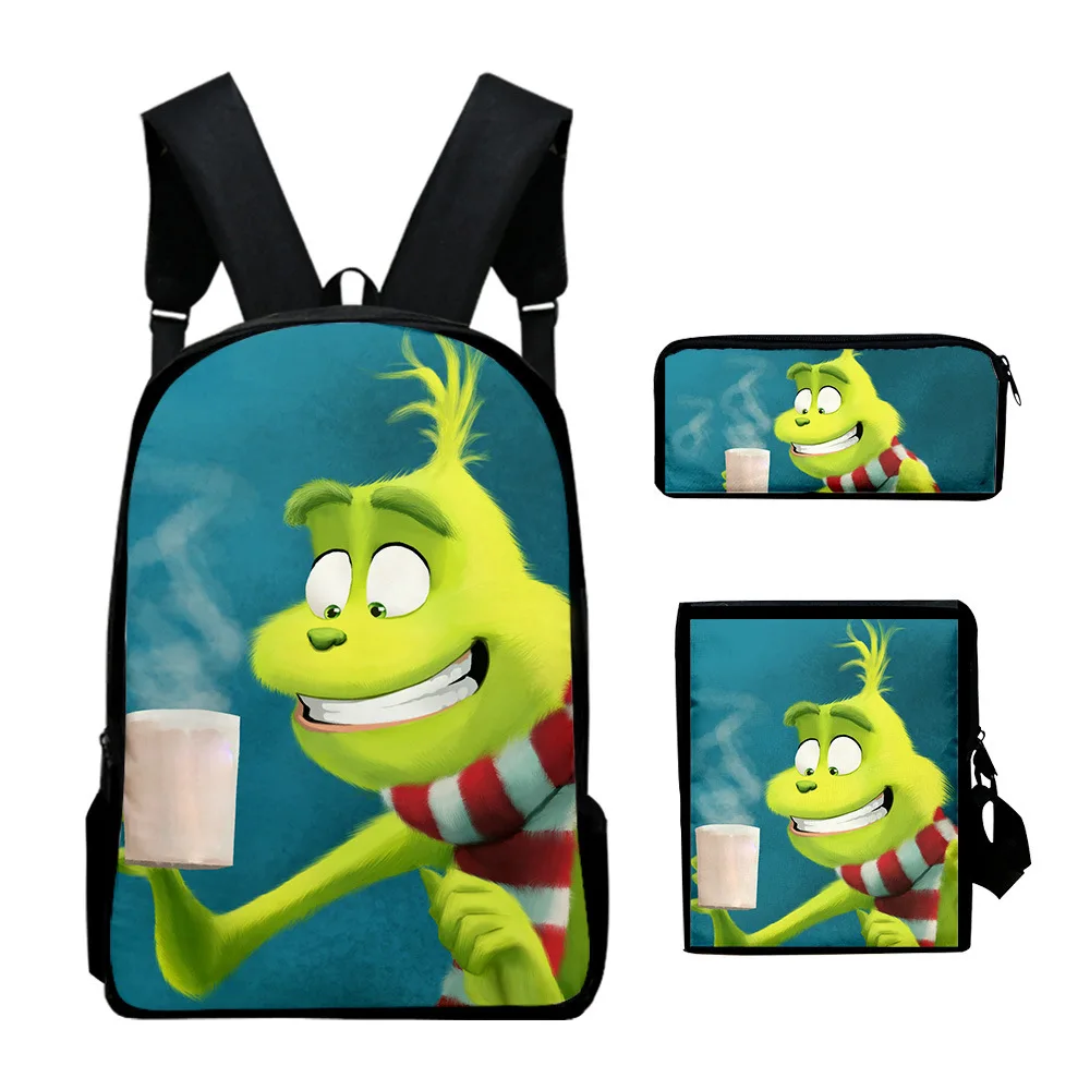 

Kawaii Anime Green Haired Grinch 3pcs/Set Backpack 3D Print Student Bookbag Funny Travel Laptop Daypack Shoulder Bag Pencil Case