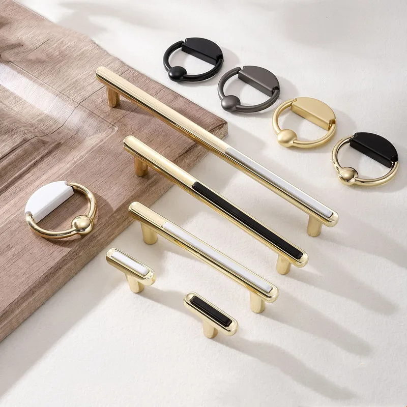 

Modern minimalist light luxury zinc alloy black gold drawer cupboard handle wardrobe door handle furniture hardware accessories