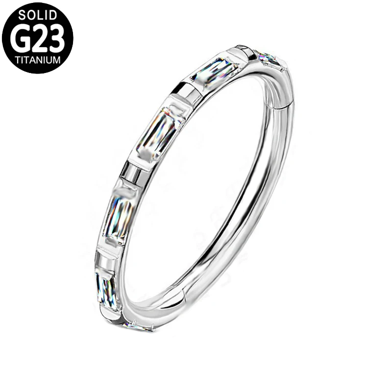 

G23 Titanium Ear Piercing Nose Ring Hoop Rectangular Zircon Septum Clicker Hinged Segment Lip Helix Cartilage Tragus Earrings
