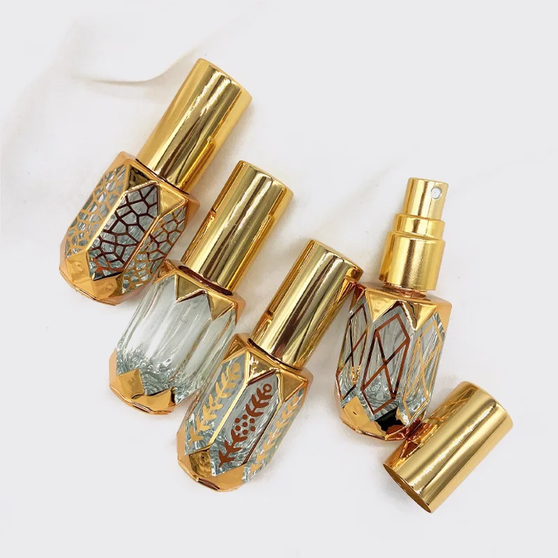 6ml Glass Perfume Spray Bottle Essential Oil Golden Carved Travel Mini Portable Cosmetic Containers Alcohol Fine Mist Atomizer