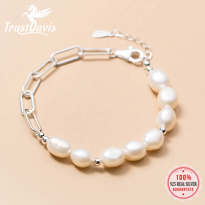 

Trustdavis Luxury 925 Sterling Silver Sweet Asymmetrical Personality Baroque Pearl Bracelet For Women Fine S925 Jewelry DA1775