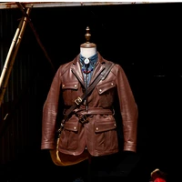 super top quality army m65 outerwear genuine italian cow leather deer skin long coat safari jacket