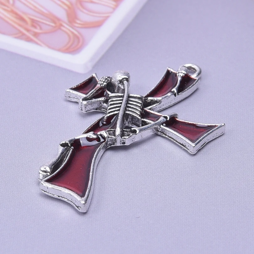 

10pcs Red Enamel Charm Gothic Pendant Skull Charms For Jewelry Making Supplies Crosses Accessories DIY Necklace Earring Pendants