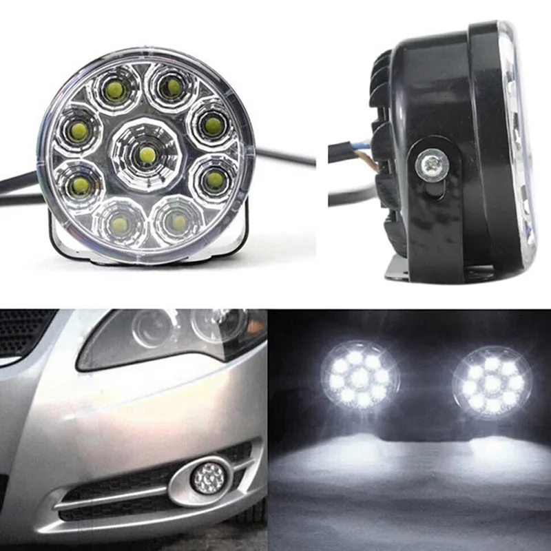 

2x White 12V 9 LED 6000K Round Daytime Running Light DRL Waterproof Car Fog Day Driving Lamp 70mm For 12V Vehicles