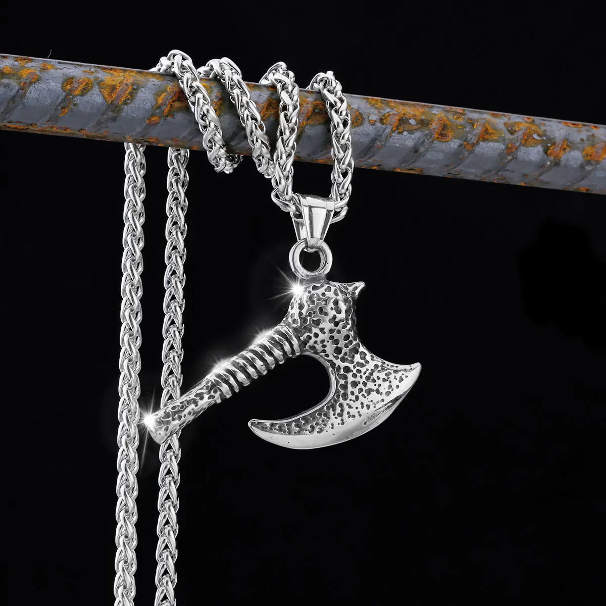 

Men Vikings Ax Necklace Norse Rune Axe Thor Hammer Mjolnir Slavic Amulet Self-defense Pendant Male Stainless Steel Jewelry Gifts