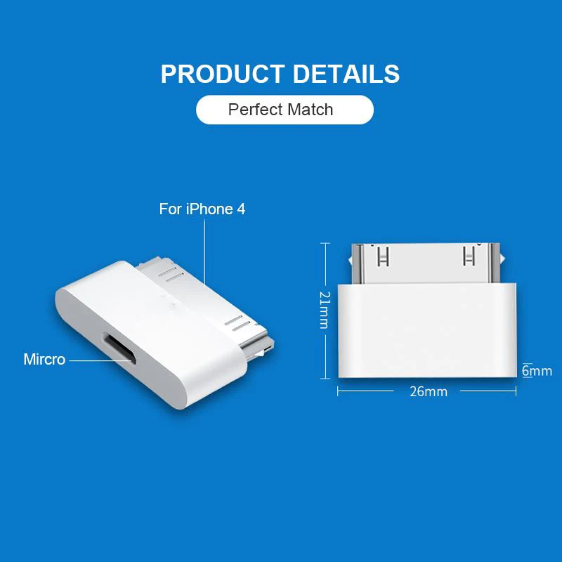Micro Usb to 30 Pin charger converter Adapter for Apple iPhone 4 4s 3gs Ipod data synchronization adapter images - 6