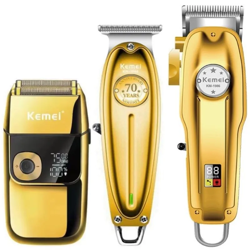 Kemei 1986 1949 2028 Professional Hair Clipper Combo Electric Cordless Trimmer Barber Beard Shaver Hair Cutting Machine Gold Kit