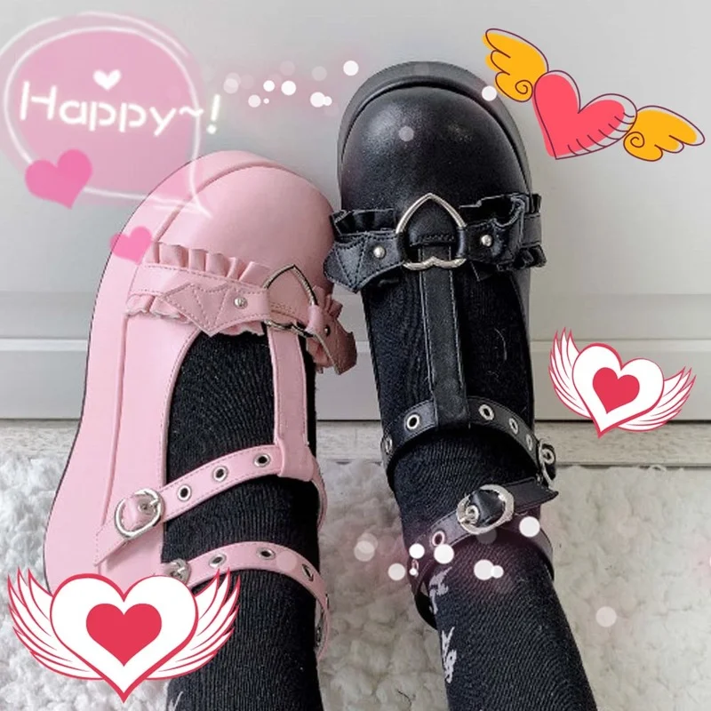 

2022 Brand Girls Platform Wedges Angel Bat Marry Janes Pumps Buckle Women's Pumps New INS Cosplay Lolita Japanese Shoes Woman