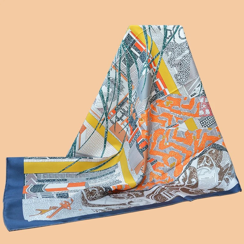 Магазин HuaJun 2 | Неправильный логотип 90 квадратный шелковый шарф с принтом в виде