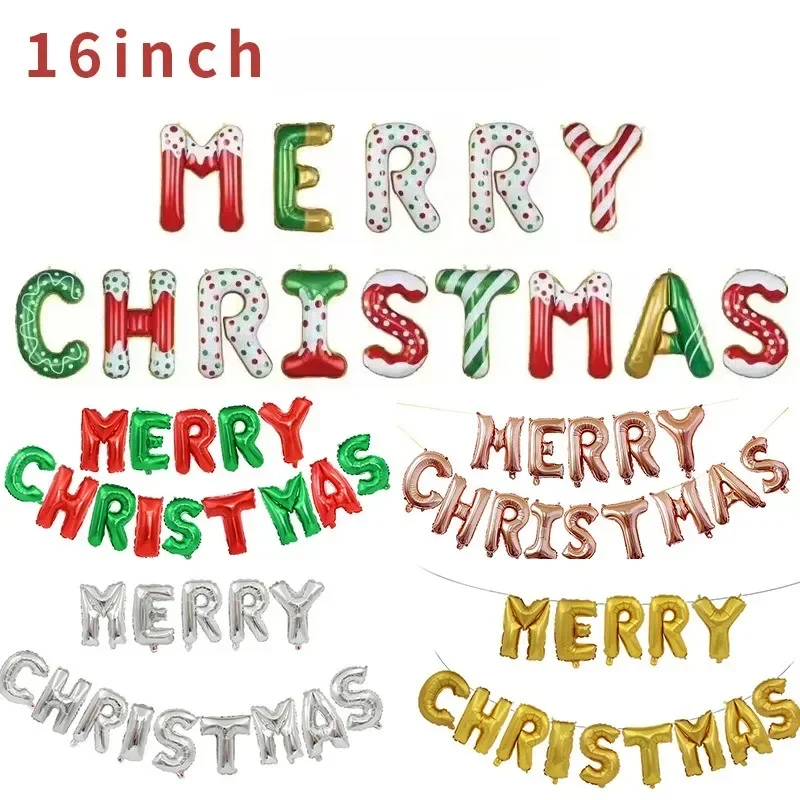 

16inch Merry Christmas Candy Colored Letter Foil Balloons 2024 Happy New Year Banner Decorations Ornament Party Supplies